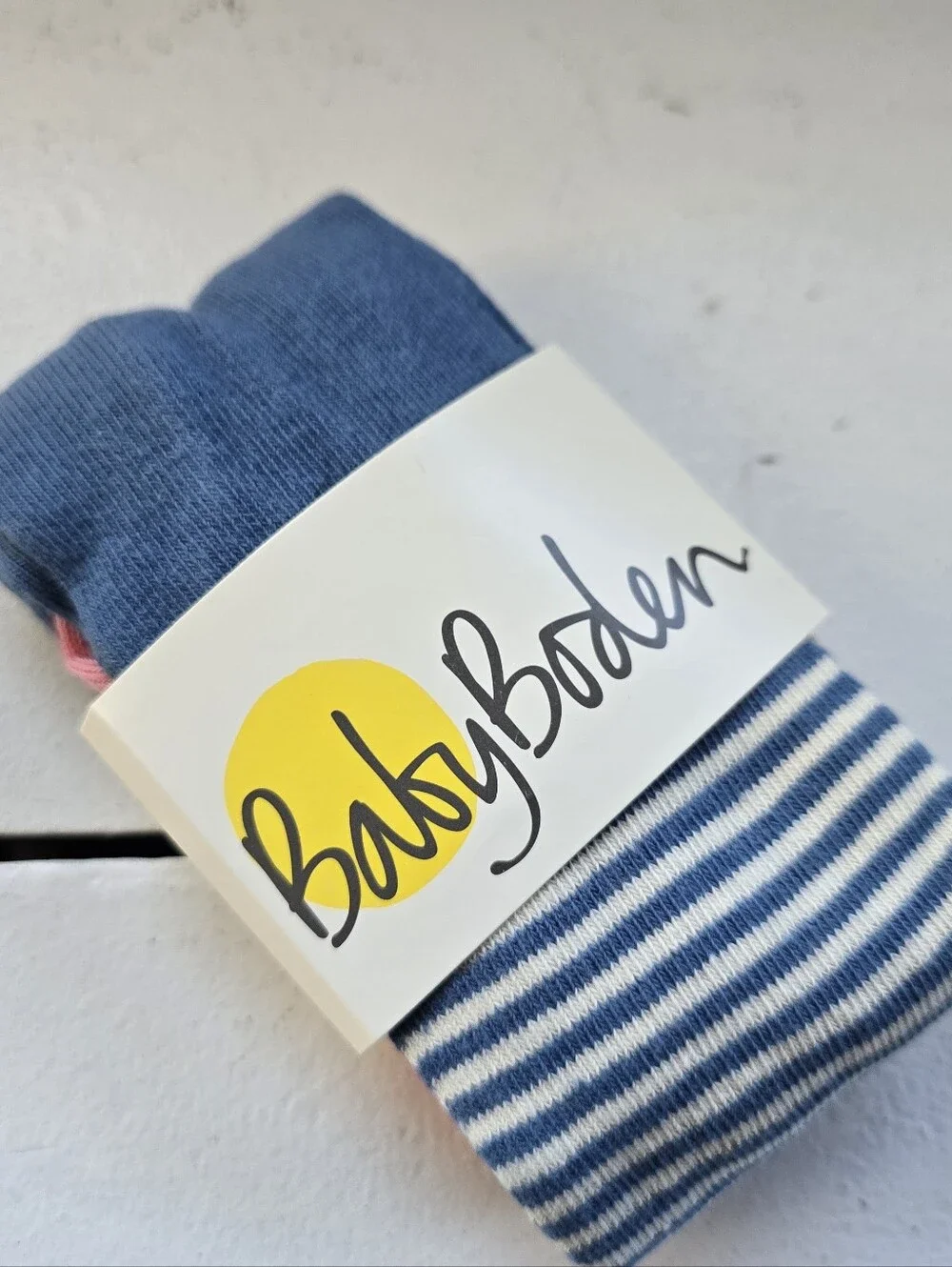 Baby Boden Blue Stripe Kids Tights with Red Apple